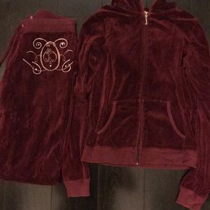 Burgundy Velour Tracksuit